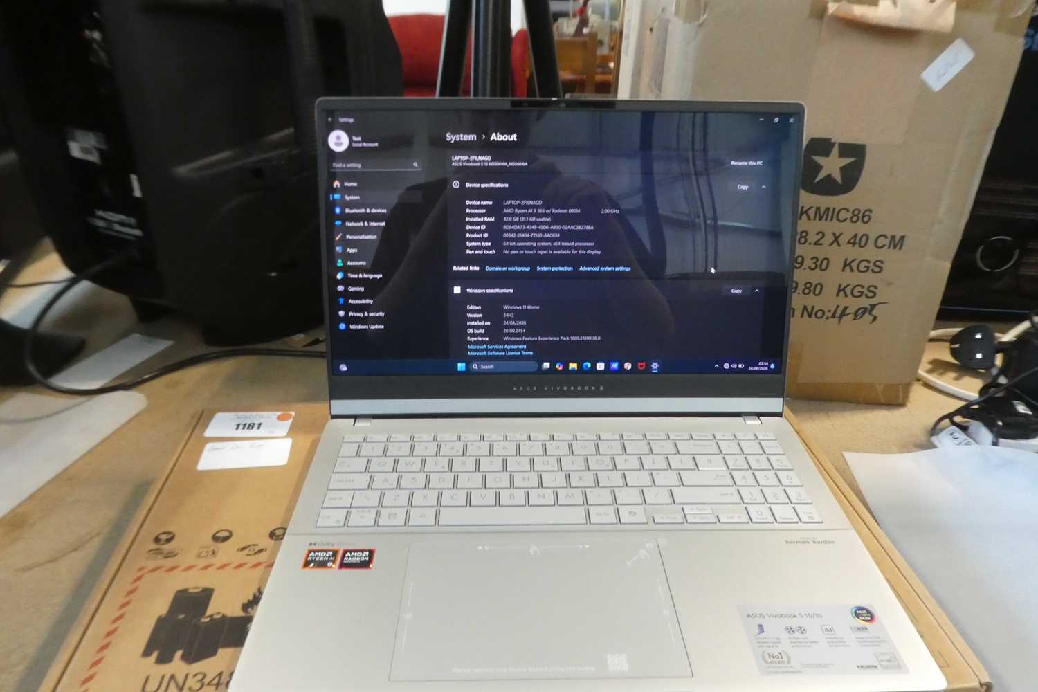 Lot 1181 - ASUS Vivobook S M5506W laptop, AMD Ryzen AI 9...