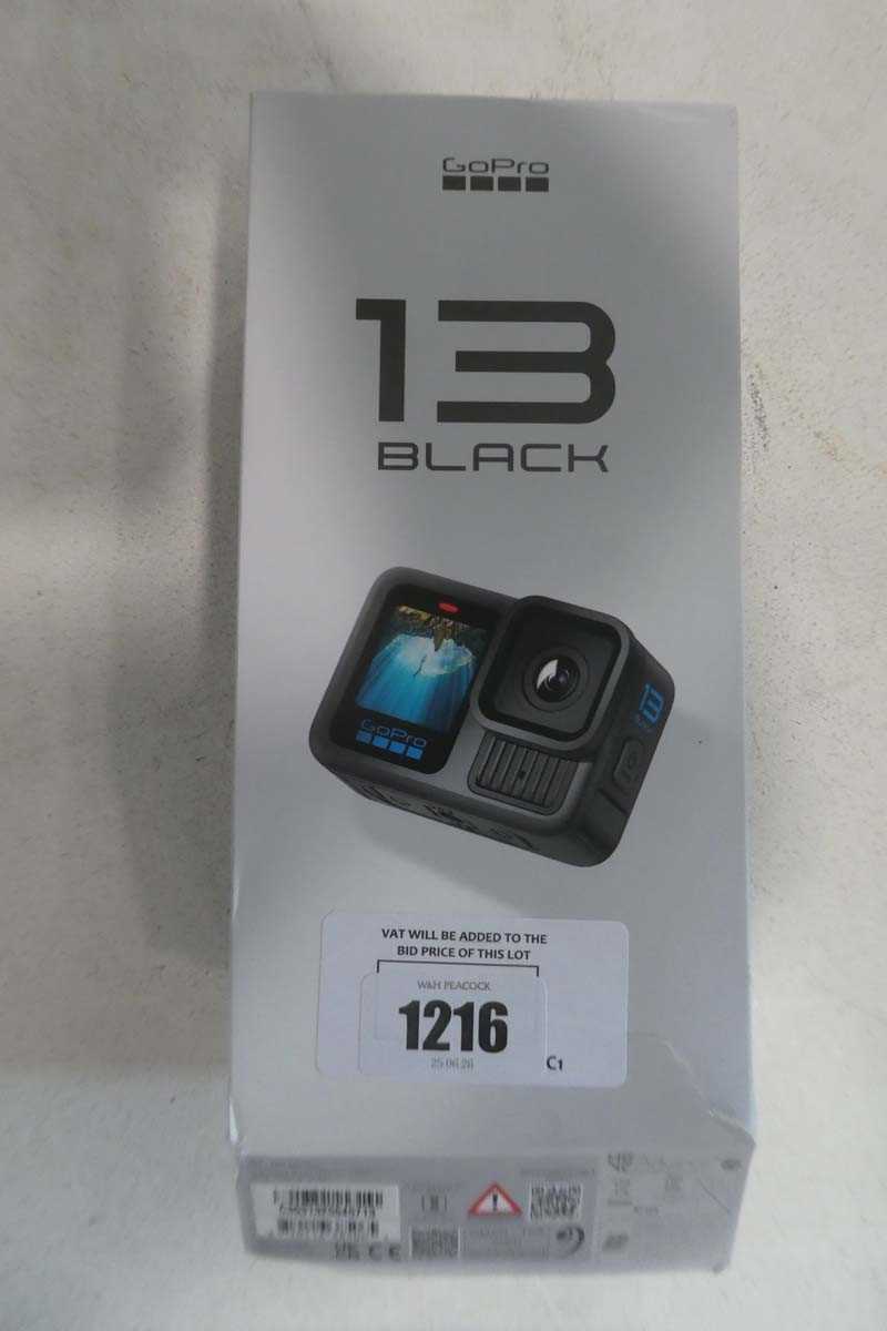 Lot 1216 - GoPro 13 Black action cam, boxed with case, 2x...