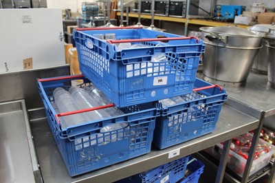 Lot 285 - 3x plastic stacking crates containing pints...