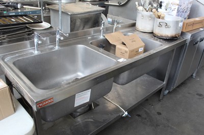 Lot 368 - 180cm stainless steel double bowl sink unit...