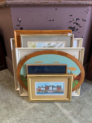 Lot 44 - Assorted pictures to include marquetry wall...