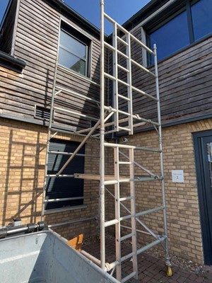 Lot 2528 - Aluminium 10m. scaffold tower with platform