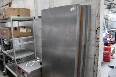 Lot 570 - 4 6ft stainless steel top wooden trestle tables