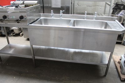Lot 588 - 240cm stainless steel double bowl sink unit...