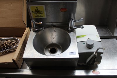 Lot 592 - Small stainless steeol hand basin with taps...