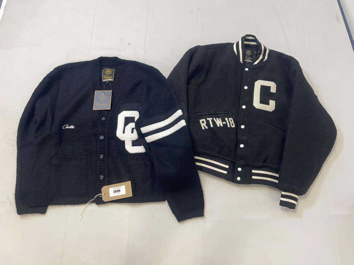 Lot 3686 - Corteiz varsity jacket & cardigan both size...