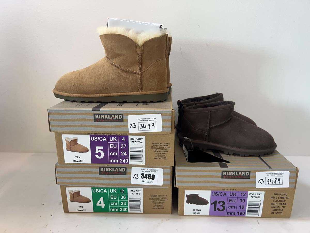 Lot 3489 - 3x children's shearling slippers Kirkland