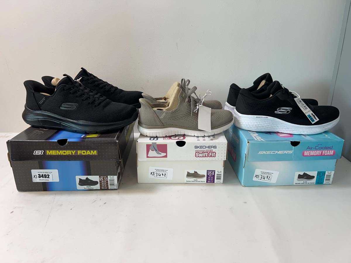 Lot 3492 - 3x Skechers memory foam slip ons/ Equalizer...
