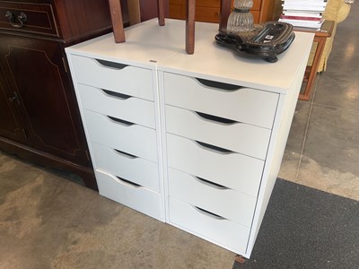 Lot 1035 - Modern pair of modern white gloss finish five...