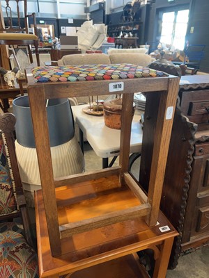 Lot 1070 - Dark oak framed stool with tapestry...