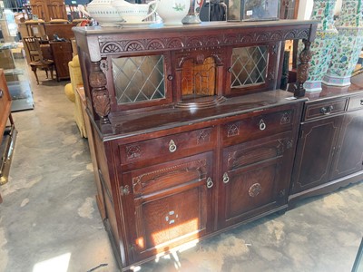 Lot 1026 - Dark oak old charm style sideboard with...