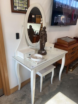 Lot 1014 - Modern white dressing table with oval mirror...
