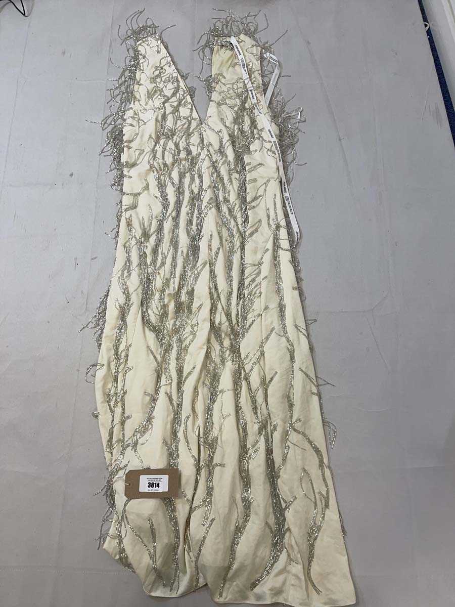 Lot 3814 - Arrange cream silver beaded dress size 18