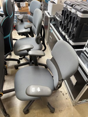 Lot 2029 - Set of three dark grey upholstered twin armed...