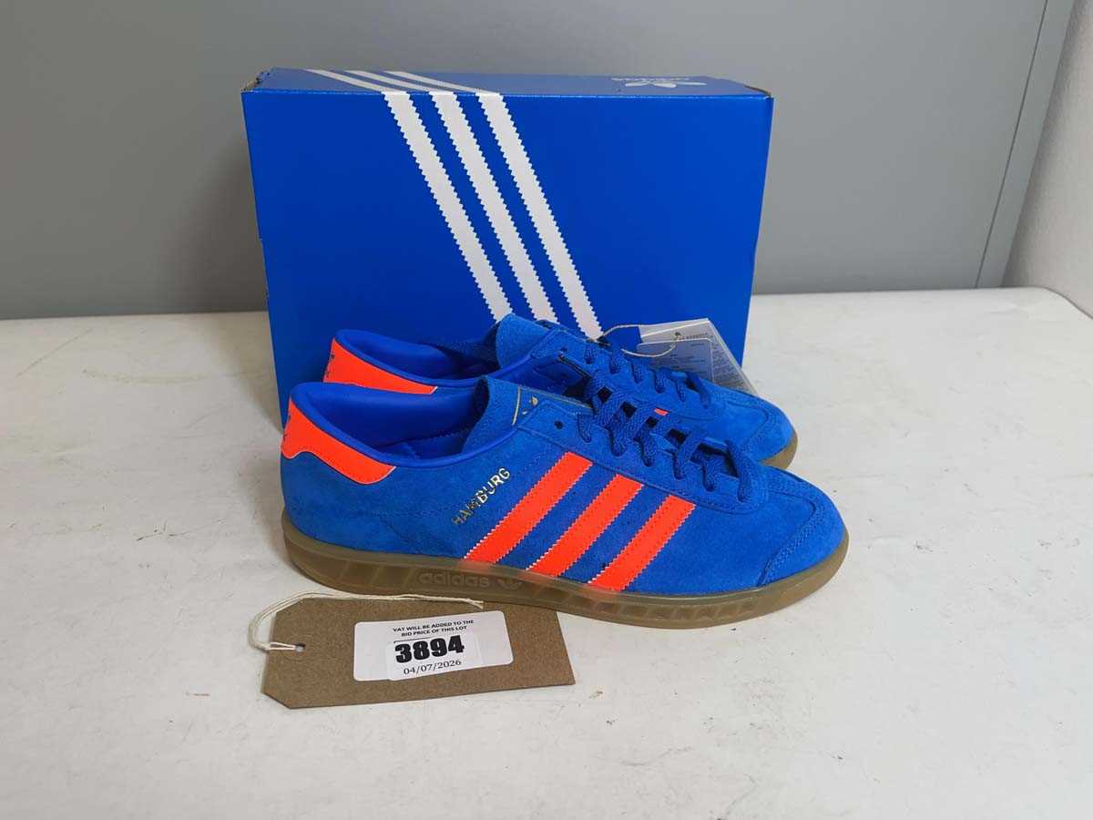 Lot 3894 - Adidas UK5.5 hamburg trainers in blue - boxed