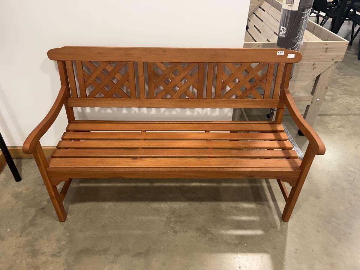Lot 4187 - Teak finish two-seater garden bench
