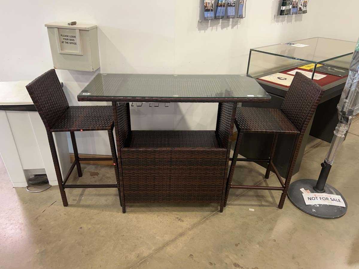 Lot 4190 - Brown rattan two-seater outdoor breakfast bar...