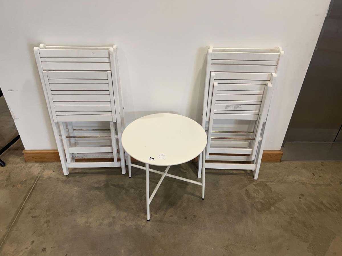 Lot 4195 - White garden furniture set comprising 4 wooden...