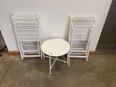 Lot 4195 - White garden furniture set comprising 4 wooden...