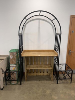 Lot 4202 - Metal garden arch with integral side planters