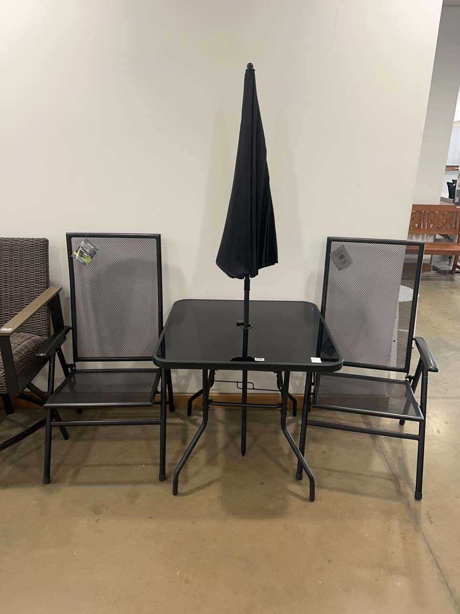 Lot 4204 - Black metal framed garden furniture set...