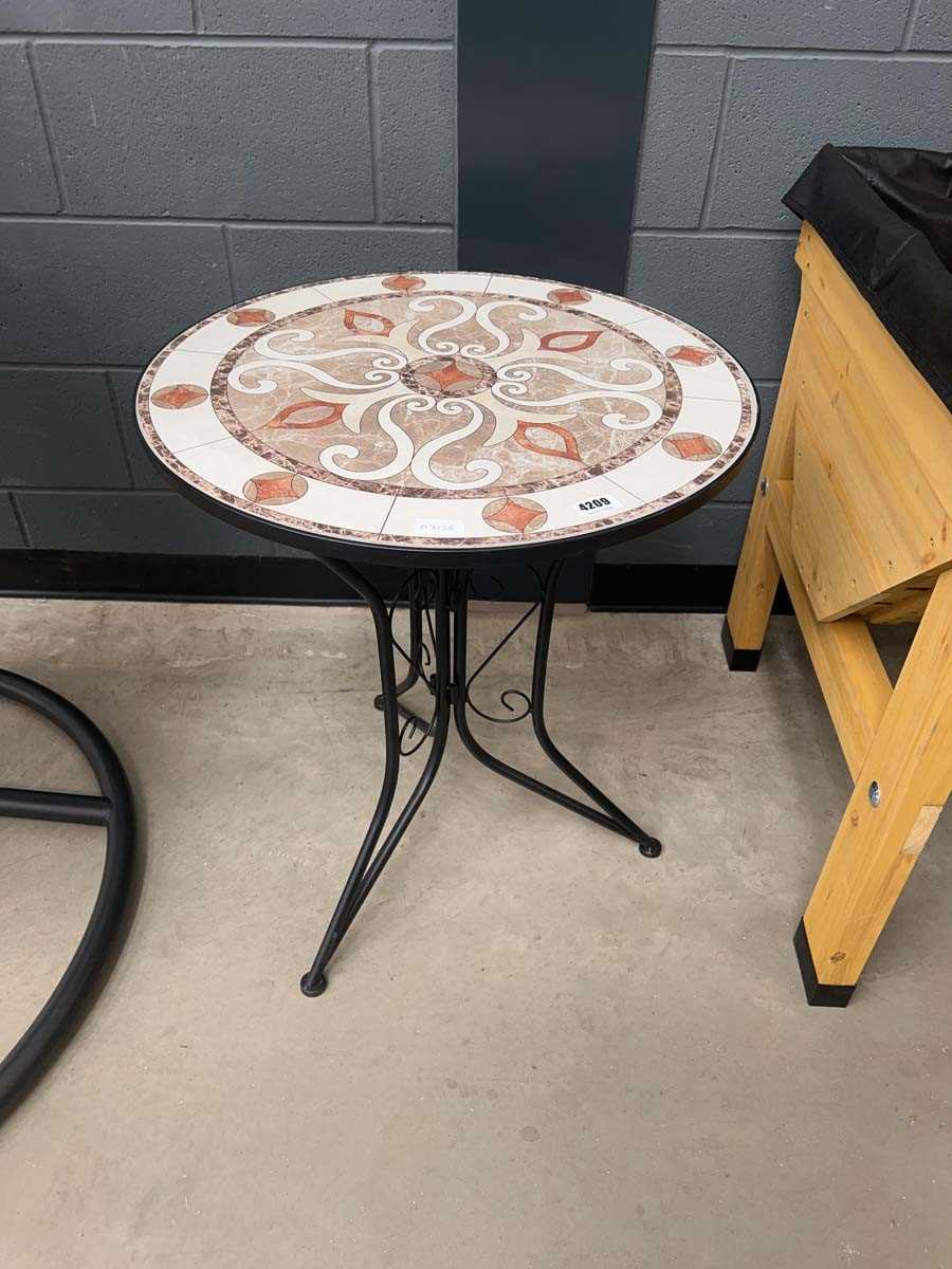 Lot 4209 - Circular bistro table on metal supports with...