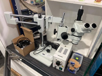 Lot 2059 - Laboratory microscope set; binocular stereo...