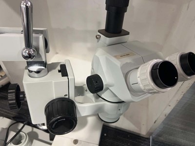 Lot 2059 - Laboratory microscope set; binocular stereo...