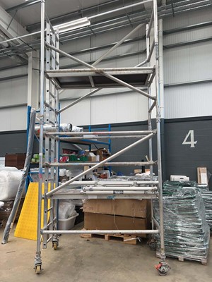 Lot 4394 - 2 tiered 4 wheeled aluminium scaffold tower...