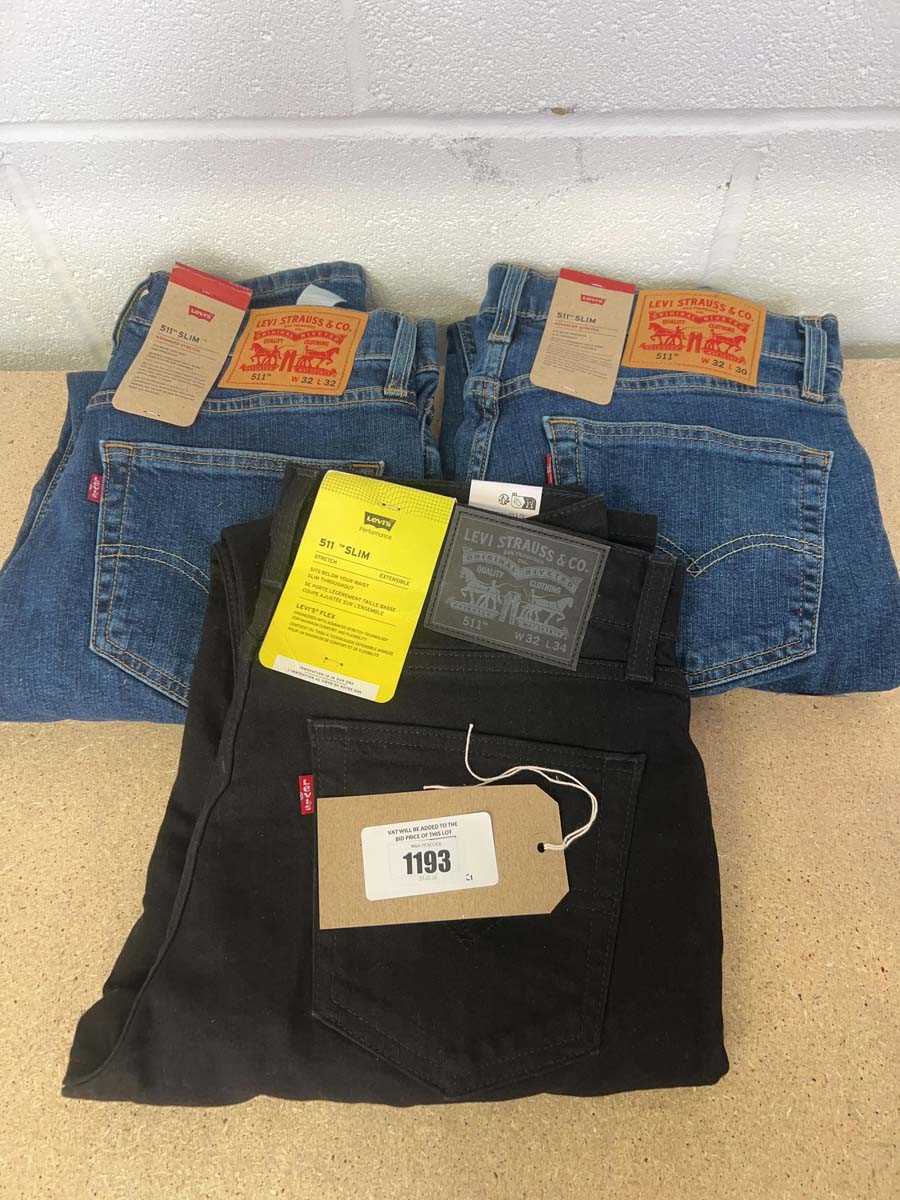 Lot 1193 - x3 pairs of Levi Strauss 511 slim jeans -...