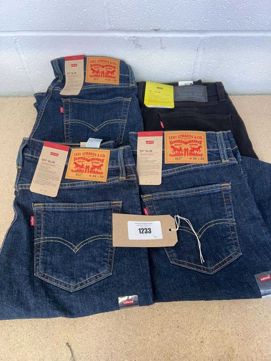 Lot 1233 - x4 men's Levi Strauss 511 slim jeans - size 34x32