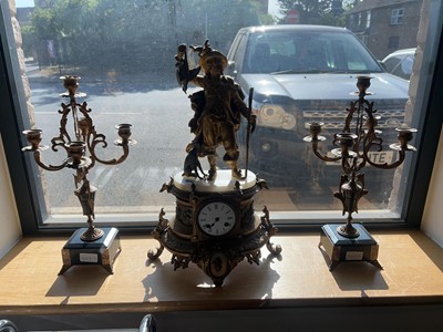 Lot 1012 - Decorative brass mantel clock with hunter...