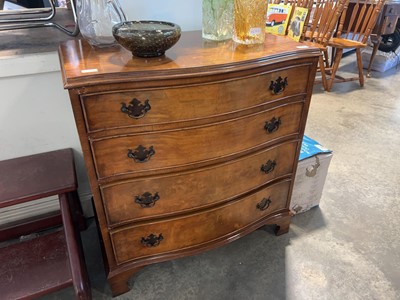 Lot 1076 - Burr walnut serpentine fronted 4-drawer chest