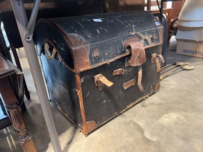 Lot 1089 - Black domed leather storage trunk