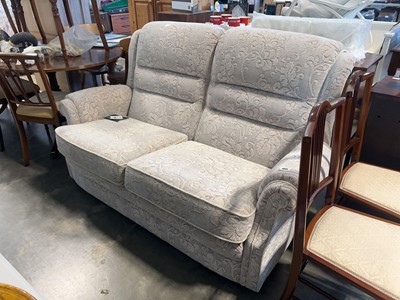 Lot 1091 - Patterned grey and beige 2 seater sofa