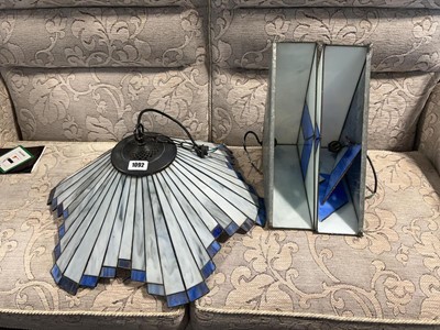 Lot 1092 - Blue and pearlescent finish glass ceiling...