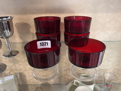 Lot 1321 - 6 cranberry glass drinking vessels