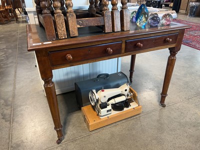 Lot 1329 - Mahogany writing desk with inset leather...