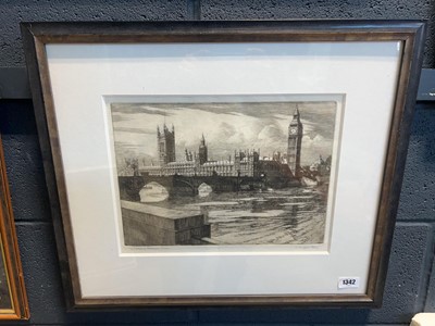 Lot 1342 - Framed glazed and mounted etching depicting...