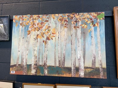 Lot 1352 - Mixed media canvas of autumnal woodland