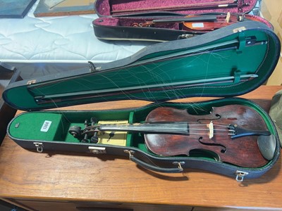 Lot 1364 - Violin with bow in fitted hard case