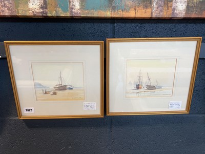 Lot 1372 - Pair of watercolours of boats in an estuary...