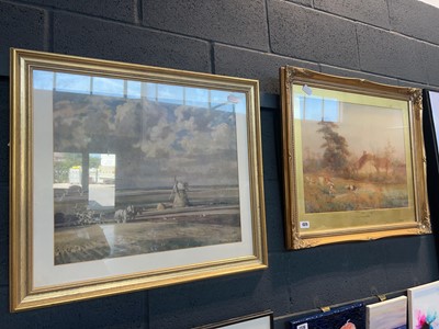 Lot 1375 - Gilt framed and glazed watercolour of cows in...