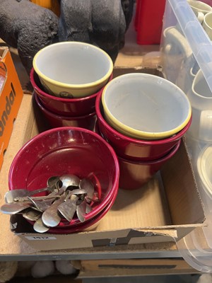 Lot 1412 - Box containing red and yellow planters and...