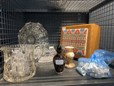 Lot 1413 - Cage containing cut glass bowls, jug, drinking...
