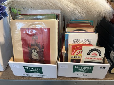 Lot 1420 - Two trays of books on the theme of clocks and...