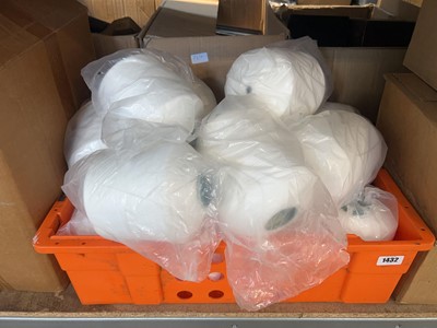 Lot 1432 - Orange crate containing white wool on spools