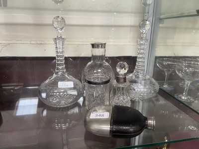Lot 348 - A silver collared decanter, silver collared...