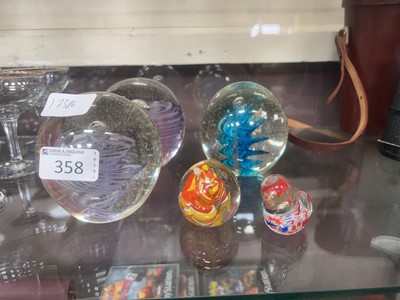 Lot 358 - Five art style glass paper weights