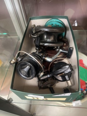Lot 363 - A box of seven fishing reels by Olympic,...